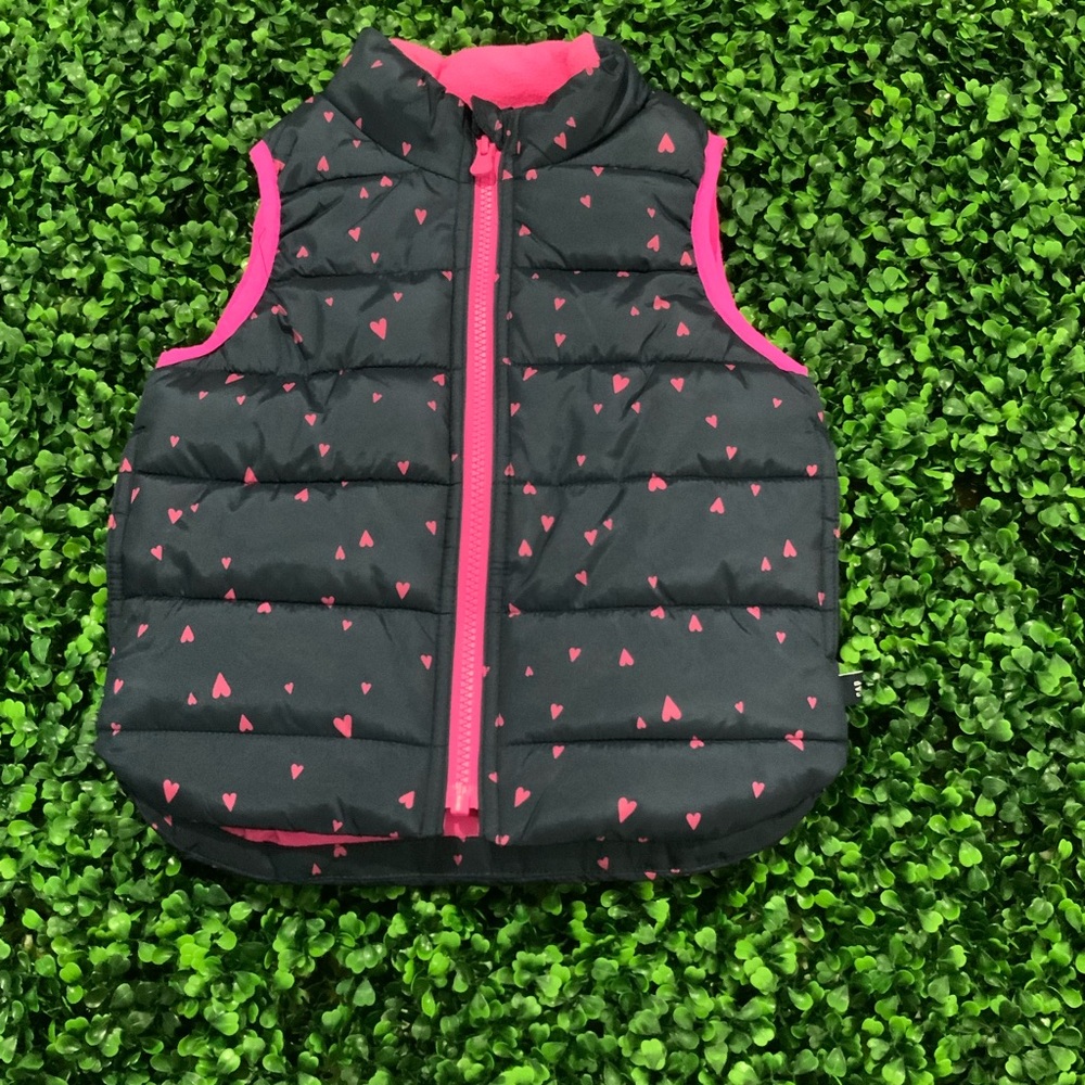 Gap Heart Patterned Puffer Vest - Navy and Pink
